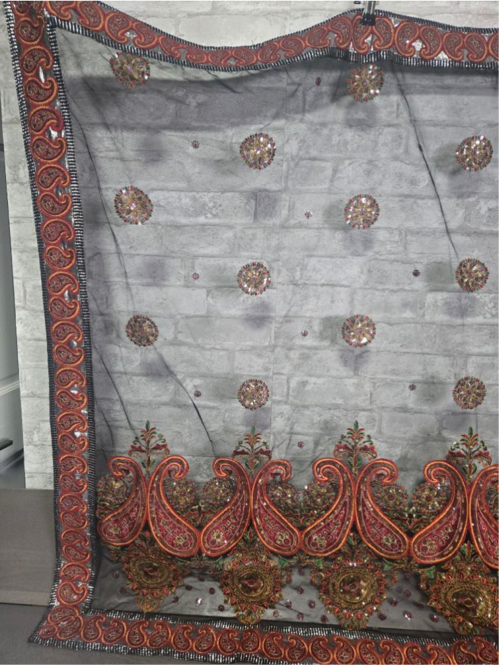 Women's Dupatta & Stole Black Red Embroidered  READ DESCRIPTION